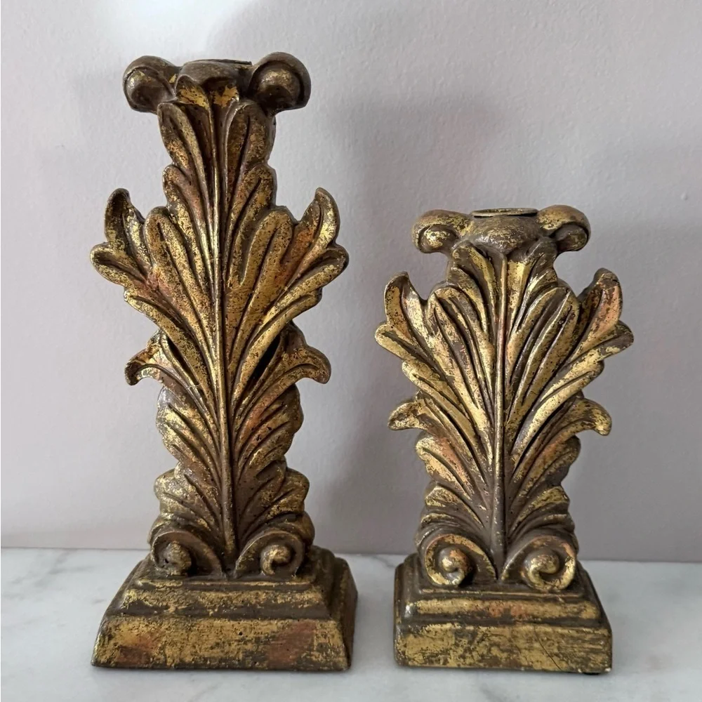 Elegant Gold Leaf Candle Holders a pair of vintage acanthus leaf